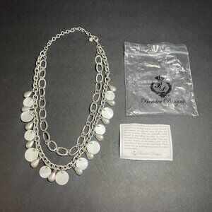 Premier Designs Silver Plate Chain & Faux Abalone Shell Multi Layer Necklace 18"